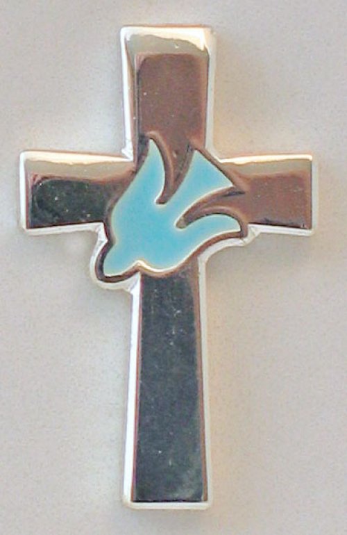 Lapel Pin - Cross & Dove / Silver - 1 cm x 1.5 - Pack of 4