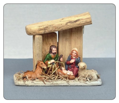 Wooden Nativity Set with 6 polyresin figures - Supplied in units of 4 - 12cm