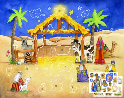 Advent Calendar with Stickers - Starlit Stable - Large - 14 in x 11 in - Supplied in units of 6