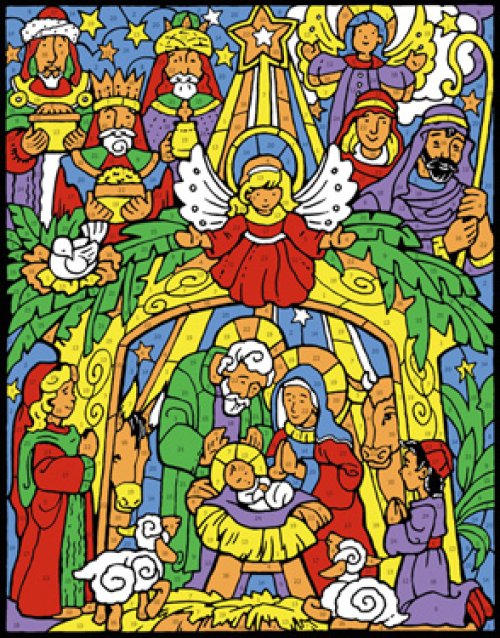 Advent Calendar - Colourful Nativity - 14 in x 11 in - Includes 6 coloured pencils. Supplied in units of 6