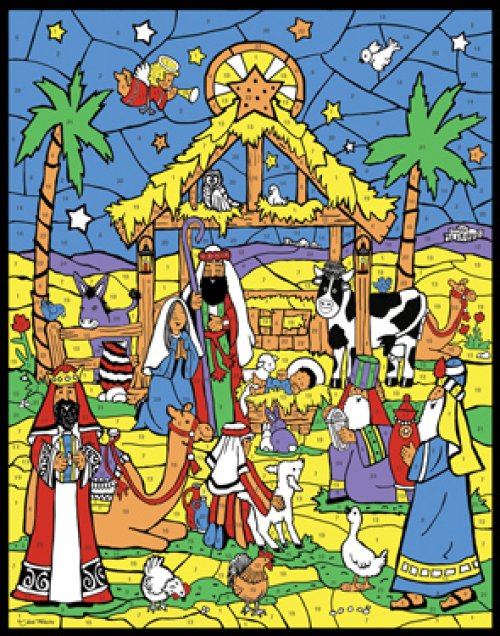 Advent Calendar - Starlit Manger - 14 in x 11 in - Includes 6 coloured pencils. Supplied in units of 6