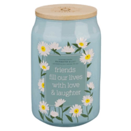 Glass Candle w/ Bamboo Lid Friends Fill Our Lives With Love & Laughter