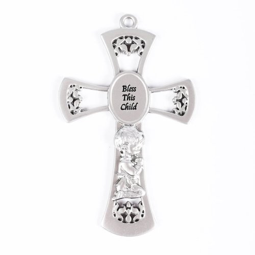 6" Baby Boy Pewter Wall Cross