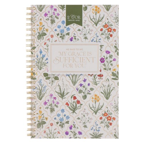 Notebook Spiral Cream Floral My Grace Is Sufficient 2 Cor. 12:9