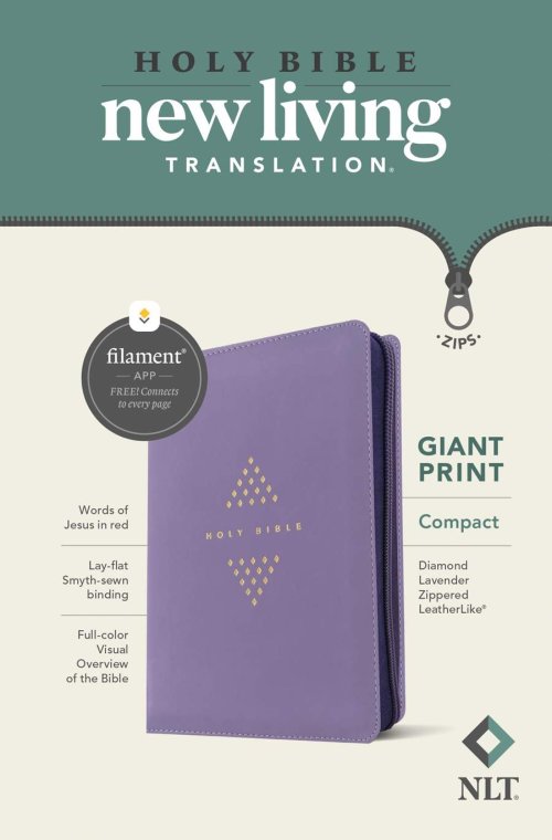 NLT Compact Giant Print Zipper Bible, Filament Enabled (LeatherLike, Diamond Lavender, Red Letter)