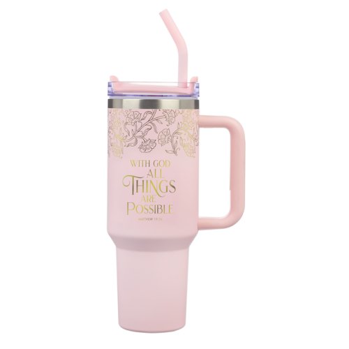 Tumbler w/straw SS Pink With God Matt. 19:26
