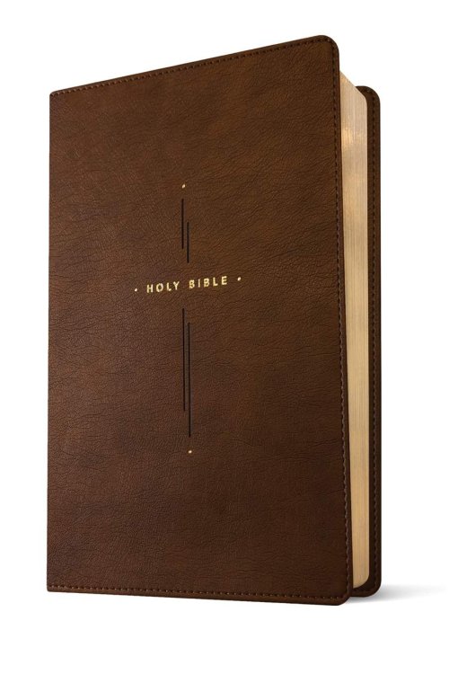 NLT Large Print Thinline Center-Column Reference Bible, Filament Enabled (LeatherLike, Brown Holy Cross, Red Letter)