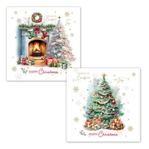 Christmas Boxed Cards: Fireplace/Tree (Box of 16)