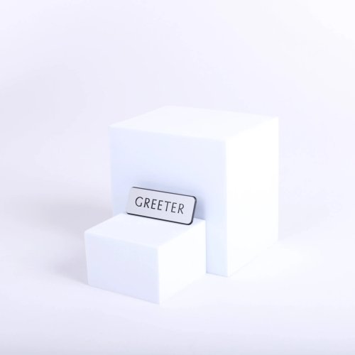 Badge Engraved Contemporary Greeter Silver Pin