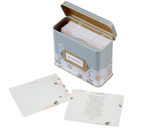 He Restores My Soul Green Floral Garden Prayer Cards in a Tin - Psalm 23:3