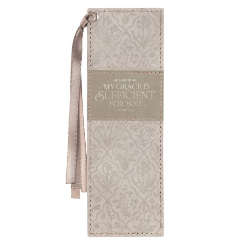 Bookmark Faux Leather Taupe My Grace Is Sufficient For You 2 Cor. 12:9