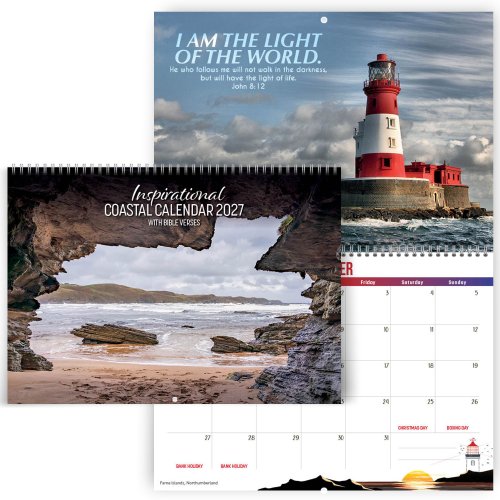 Inspirational Coastal Calendar 2027 with Bible verses on every page