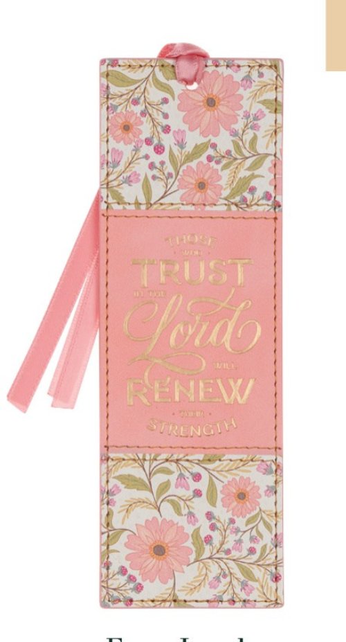 Bookmark Faux Leather Coral Floral Those Who Trust In The Lord Isa. 40:31