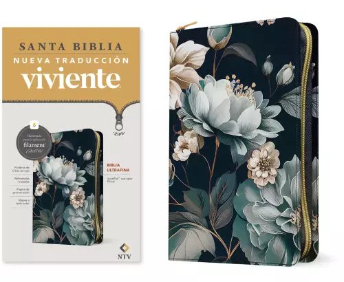 Biblia ultrafina NTV de zíper, con Filament (SentiPiel, Floral, Letra Roja)