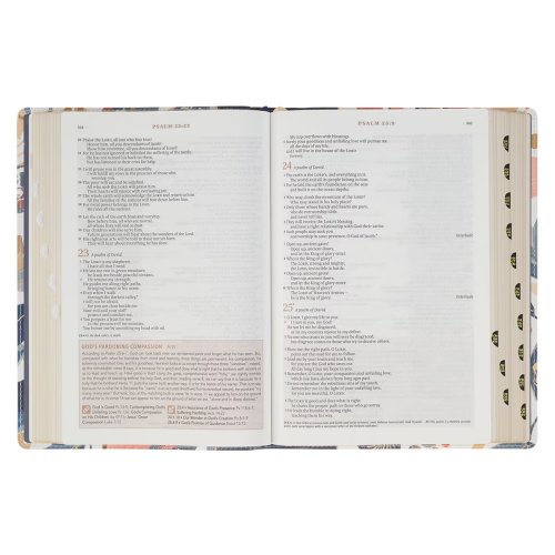 NLT, The Spiritual Growth Bible Faux Leather, Navy with leaves