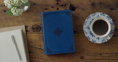 ESV Large Print Personal Size Bible, Red Letter (TruTone, Deep Teal, Ornament Design)