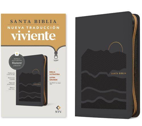 Biblia ultrafina NTV, letra grande de zíper con Filament (SentiPiel, Gris, Letra Roja)