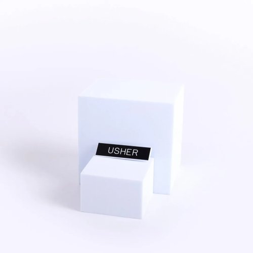 Badge Engraved Usher Black Pin
