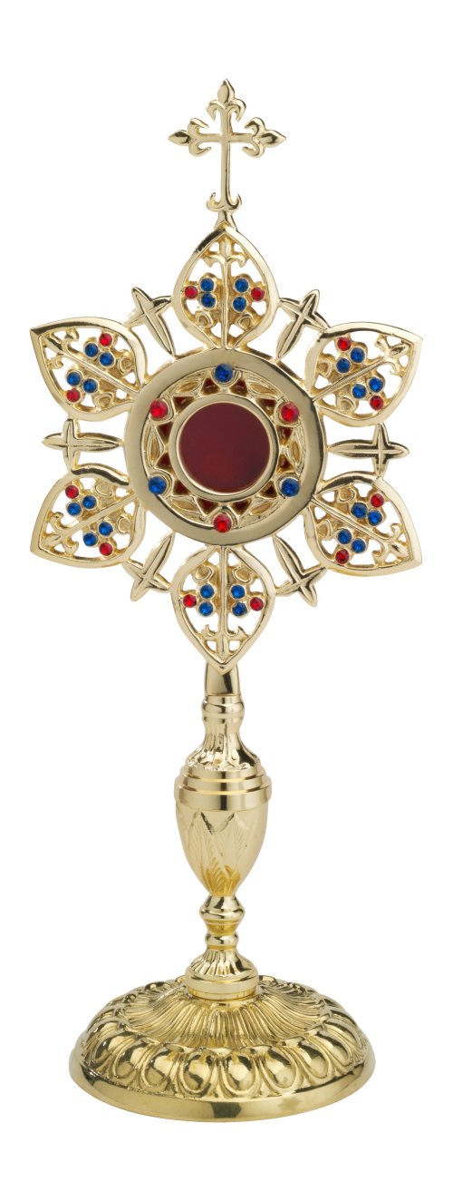 Gold Plated Reliquary with Stones H 39 cm
