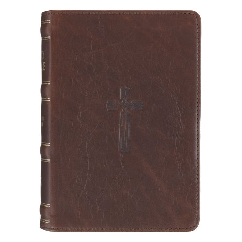 KJV Bible Compact Large Print Leather Tan Cross Black