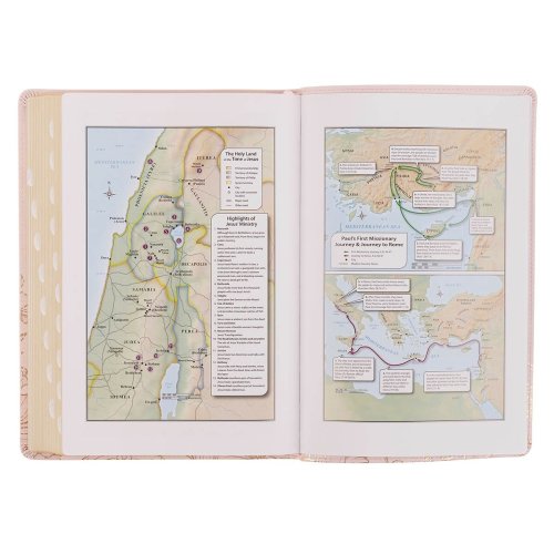 Whisper Pink Floral Faux Leather Large Print Thinline King James with Thumb Index