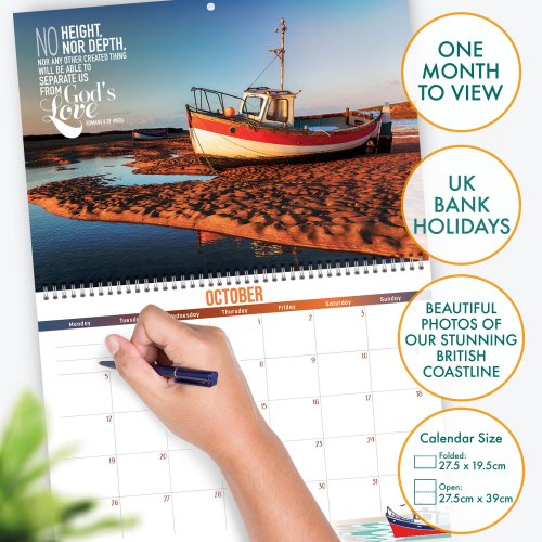 Inspirational Coastal Calendar 2026 with Bible verses on every page