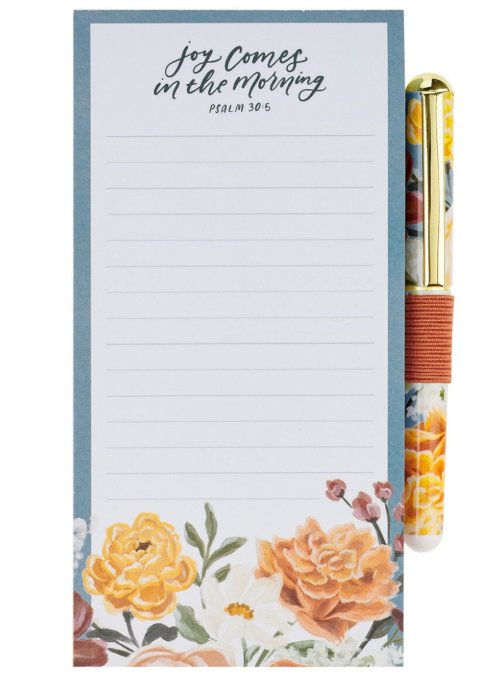 Joy Comes in the Morning Magnetic Notepad and Pen Gift Set - Psalm 30:5