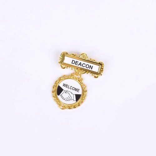 Badge Fancy Round Deacon Shaking Hands Pin