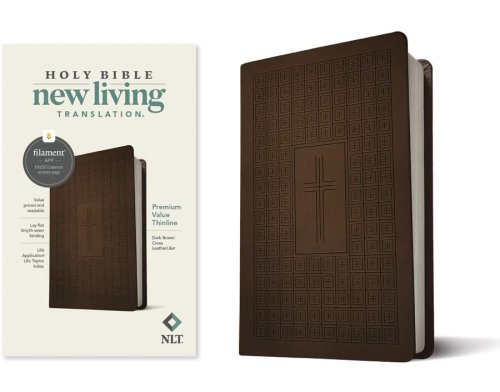 NLT Premium Value Thinline Bible, Filament Enabled (LeatherLike, Dark Brown Cross)