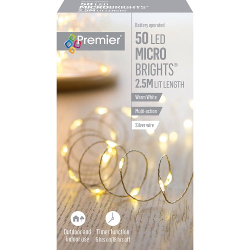 50 Multi-Action Battery Operated MicroBrights with Timer in Warm White