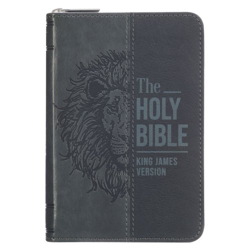 KJV Bible Mini Pocket Faux Leather, Black/Gray w/zipper