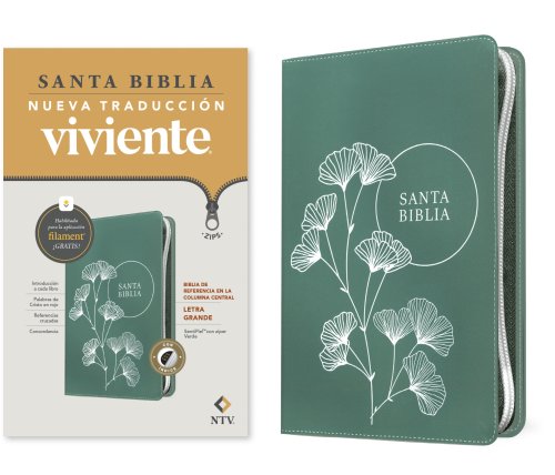 Biblia de referencia en la columna central NTV, letra grande de zíper con Filament, Design 4 TBD (SentiPiel, Verde, Índice, Letra Roja)
