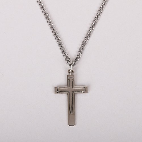 24" Sterling Silver Cross Necklace with Nail Design