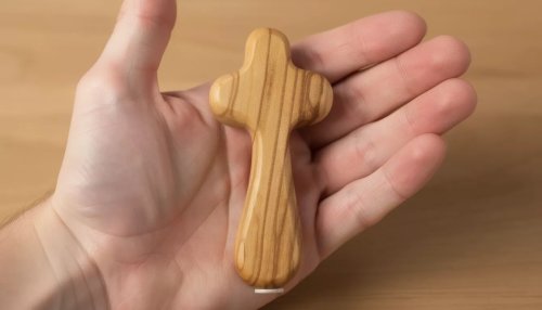Wide Hand Carved Olive Wood Holding Cross