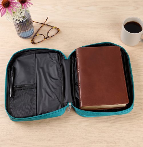 Two-Fold Turquoise Faux Leather Organiser Bible Cover - Medium