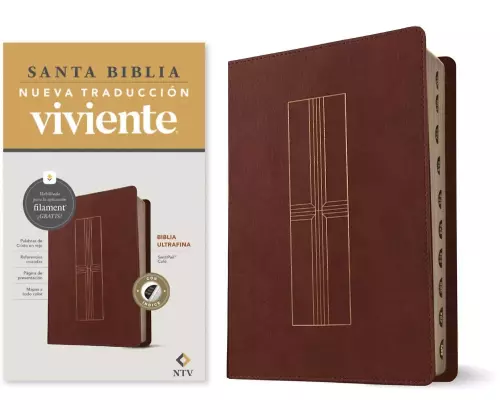 Biblia ultrafina NTV, con Filament (SentiPiel, Café, Letra Roja)