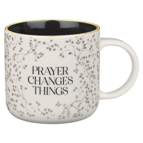 Mug White and Black Prayer Changes Things