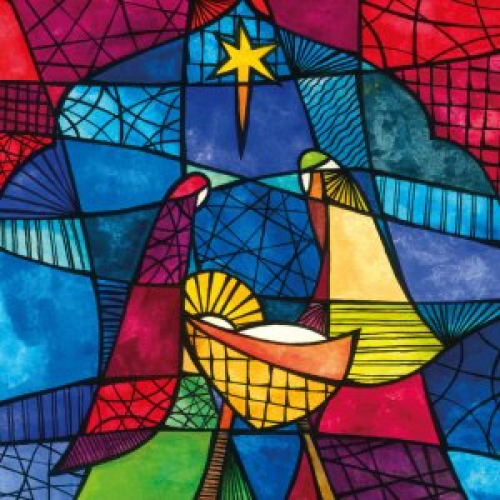 Stain Glass Nativity Charity Christmas Cards - Pack of 10 (Home For Good)