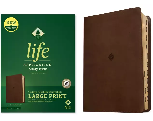 NLT Life Application Study Bible, Third Edition, Large Print (LeatherLike, Rustic Brown Leaf, Indexed, Red Letter)
