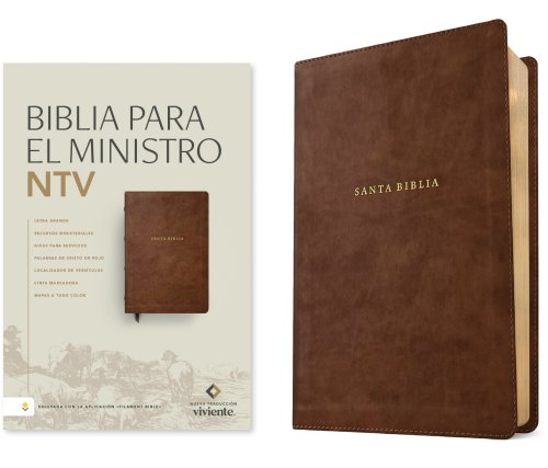 Biblia para el ministro NTV, letra grande con Filament (SentiPiel, Café, Letra Roja)
