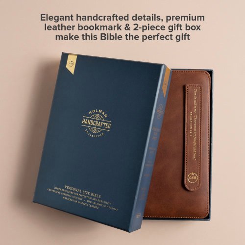CSB Personal Size Bible, Holman Handcrafted Collection, Zipper Closure, Marbled Tan Premium Calfskin