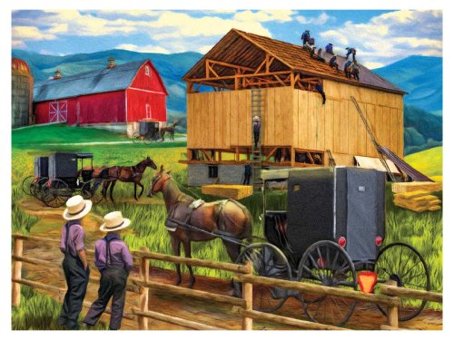 Raising The Barn Jigsaw Puzzle - 500 Pieces