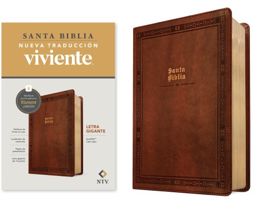 Biblia letra gigante NTV con Filament (SentiPiel, Café rojizo, Letra Roja)