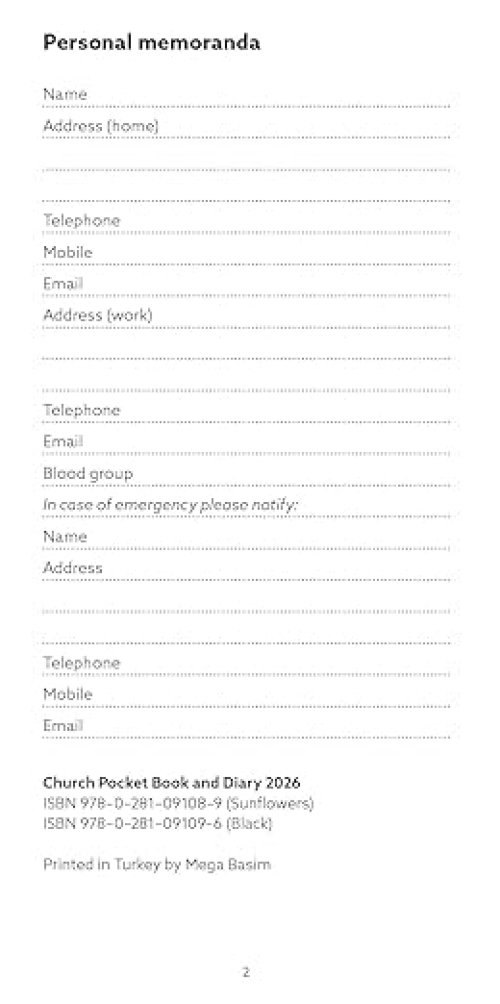 Church Pocket Book Diary with Lectionary 2026