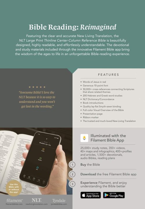 NLT Large Print Thinline Center-Column Reference Bible, Filament Enabled (LeatherLike, Brown Holy Cross, Red Letter)