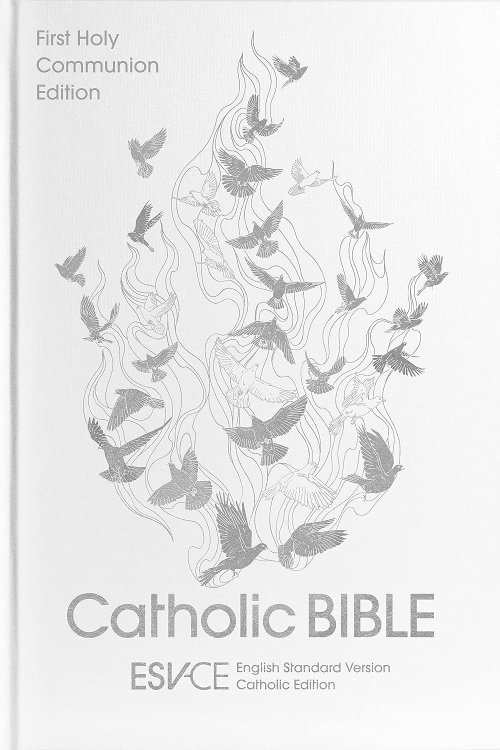 ESV-CE Catholic Bible, First Communion Edition, White Hardback, Silver Foiled Cover, British Liturgical Bible, ESV-CE, Hardback, Standard size