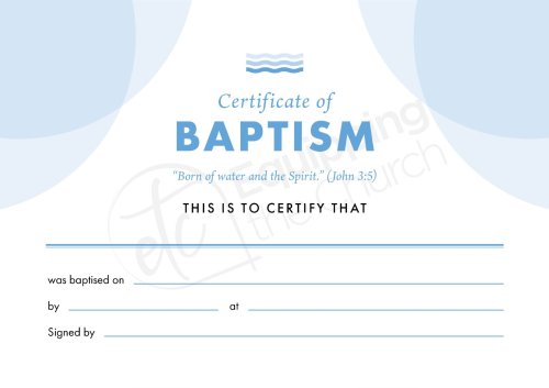 ETC Baptism Certificate A4 Landscape (pack of 10)