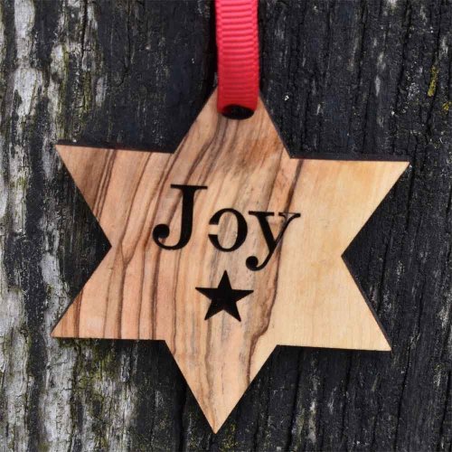 Olive Wood Star Decoration - Joy