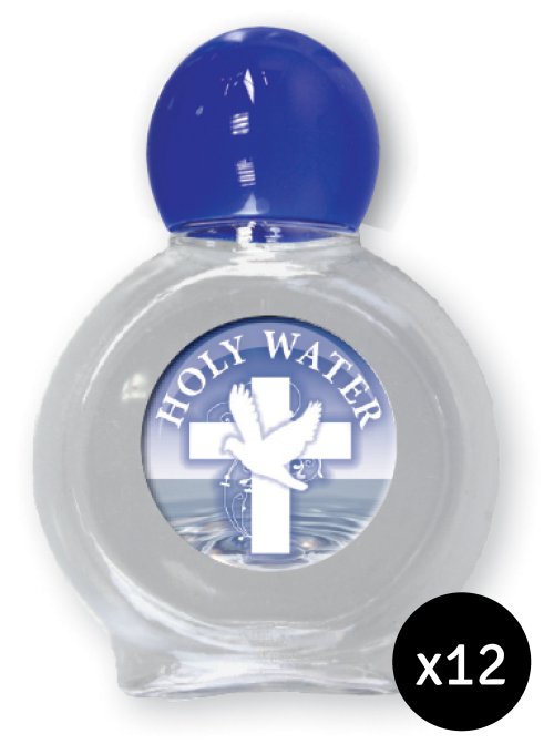 12 x Plastic Holy Water Bottle with Cross (50ml)