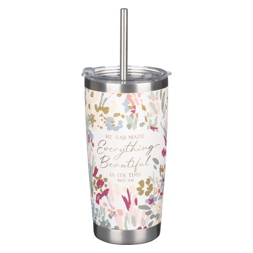 Tumbler w/straw SS Floral Everything Beautiful Ecc. 3:11
